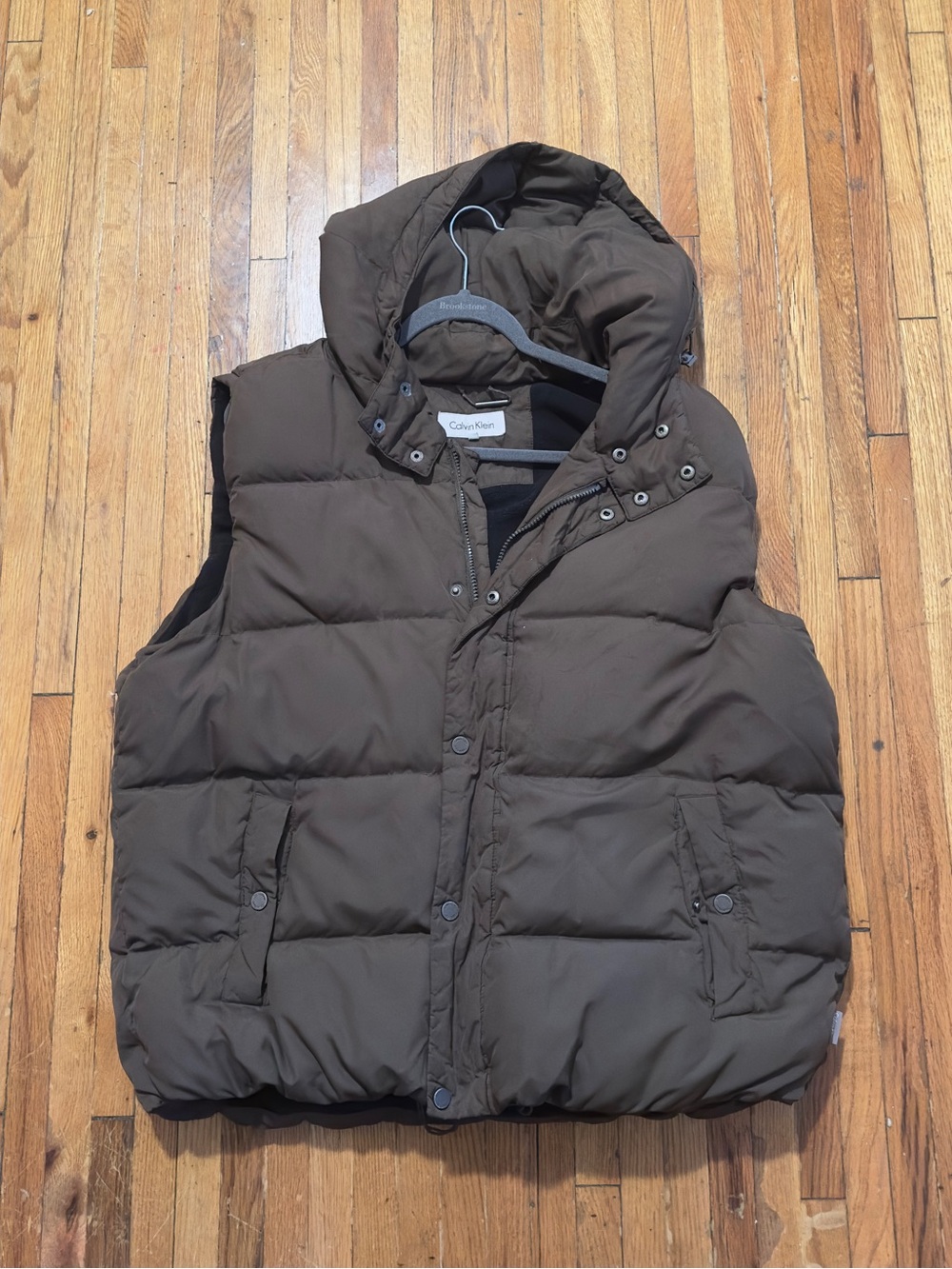 Calvin Klein Brown Hooded Quilted Puffer Vest